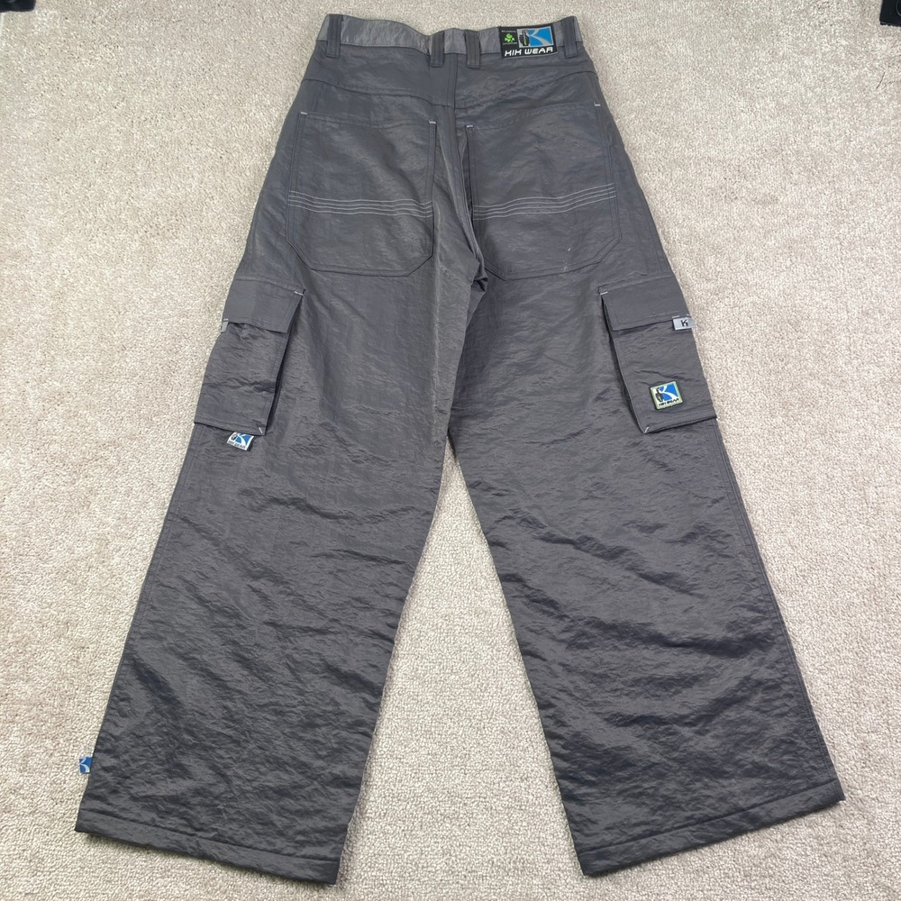 Vintage Kik Wear Mens 30 Cargo Pants Grey Baggy Wide Leg Rave Y2K Techwear 90's